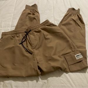 Khaki Flap Pocket Cargo Pants with Small Decorative Patch on 1 of the Pockets